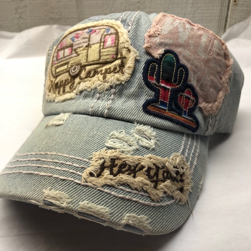 New Kbethos Vintage cap wild and free happy camper prices pale blue adjustable